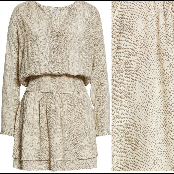 🪅Rails Snakeskin Jasmine smocked waist long sleeve neutral mini Dress XL 12-14 - Picture 2 of 2